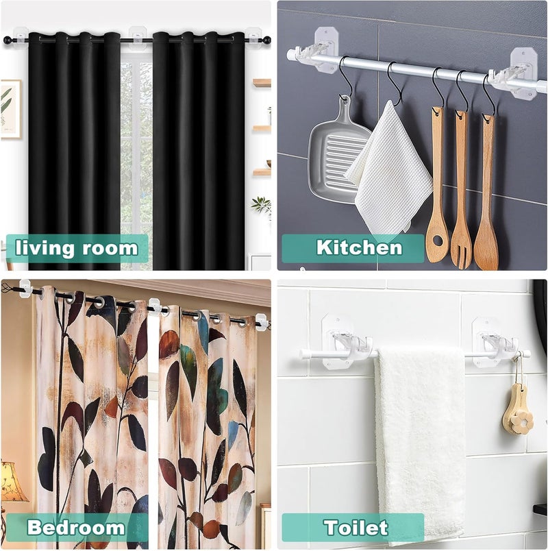 Codoule 8PCS Upgraded No Drill Curtain Rod Brackets - No Drilling, Self Adhesive, Nail Free, Adjustable Curtain Hangers for Poles 0.621.57 Inch - Image 4
